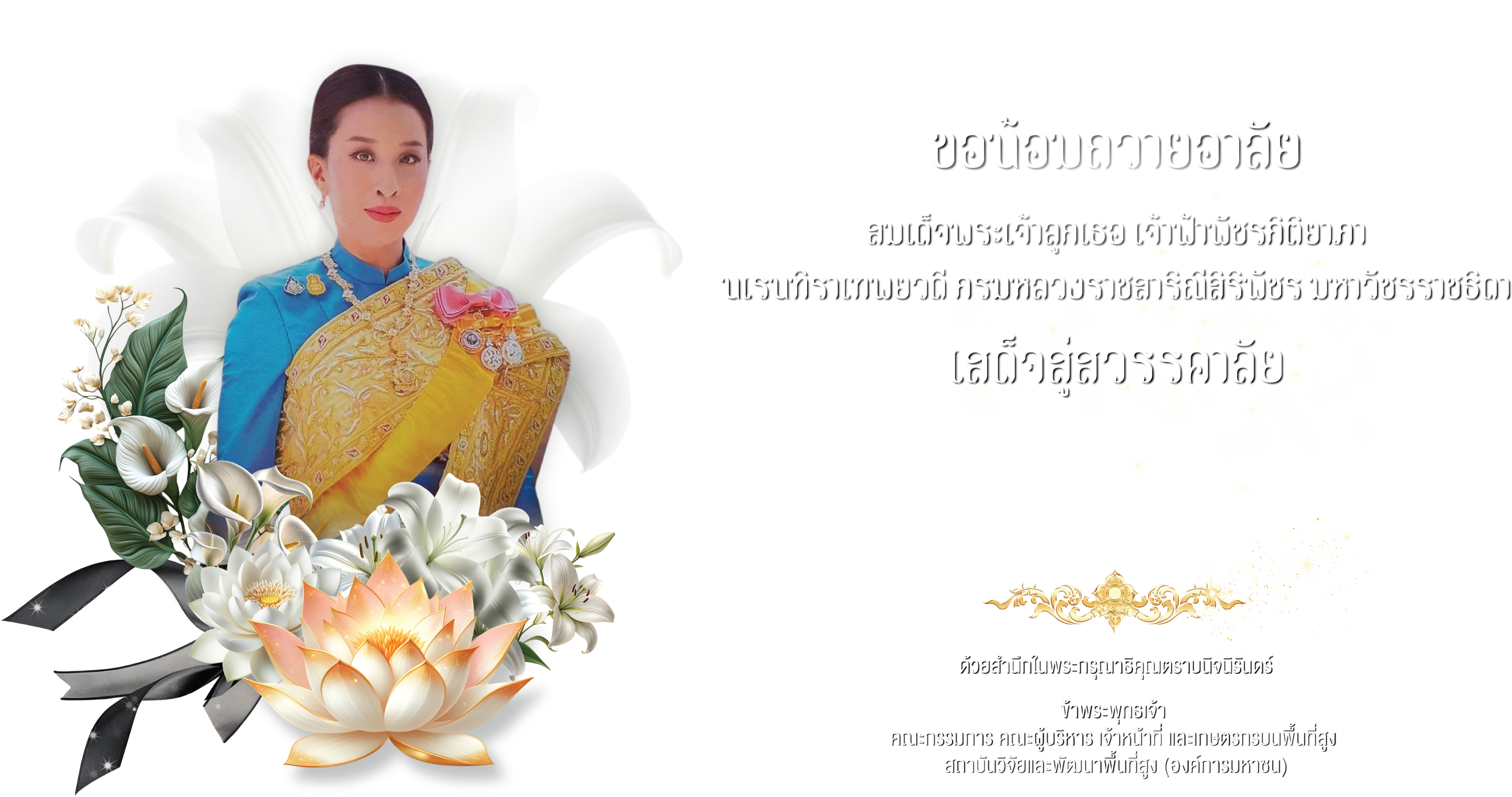 ขอน้อมถวายความอาลัย สมเด็จพระเจ้าลูกเธอ เจ้าฟ้าพัชรกิติยาภา นเรนทิราเทพยวดี เสด็จสู่สวรรคาลัย ด้วยสำนึกในพระกรุณาธิคุณตราบนิจนิรันดร์ : สวพส.